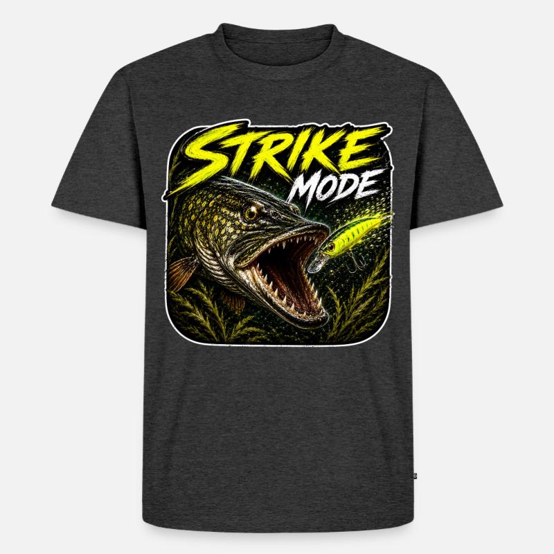 Strike-Mode Hechtfischerei-Design - Männer Premium Bio T-Shirt - Anthrazit meliert