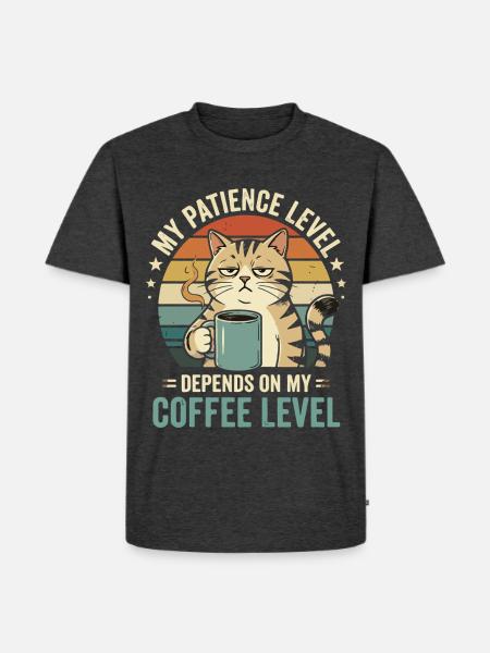 Katzenkaffee Level: Geduld Vom Kaffee - Männer Premium Bio T-Shirt - Anthrazit meliert