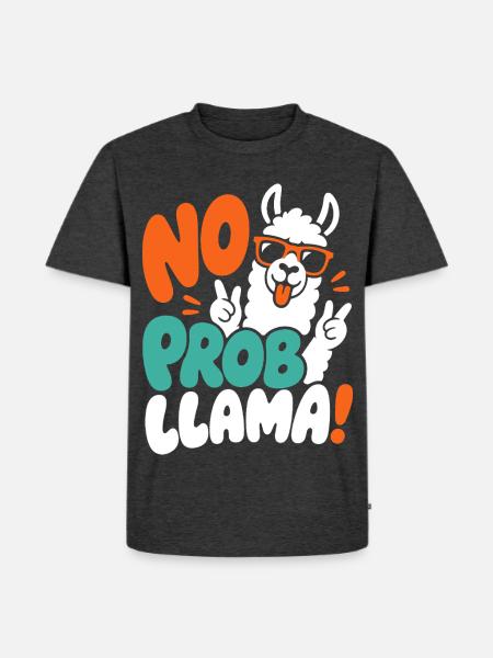 Lama mit Peace-Zeichen – No Prob Llama - Männer Premium Bio T-Shirt - Anthrazit meliert