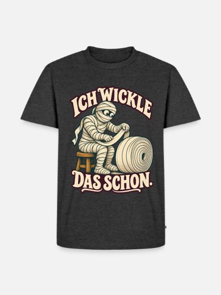 Mumie wickelt Bandagen – Halloweenhumor - Männer Premium Bio T-Shirt - Anthrazit meliert