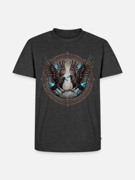 Neotraditional Huginn Muninn Raben Tattoo - Männer Premium Bio T-Shirt - Anthrazit meliert