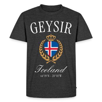 Couronne d’armoiries Geyser Iceland – Souvenir de voyage - T-shirt Premium bio Homme - anthracite chiné - Devant - Nico (187cm)
