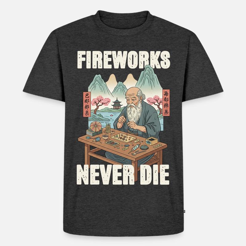Fireworks Never Die - Männer Premium Bio T-Shirt - Anthrazit meliert