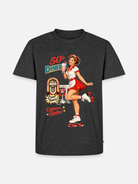 50s Diner Pin-Up auf Rollschuhen - Männer Premium Bio T-Shirt - Anthrazit meliert