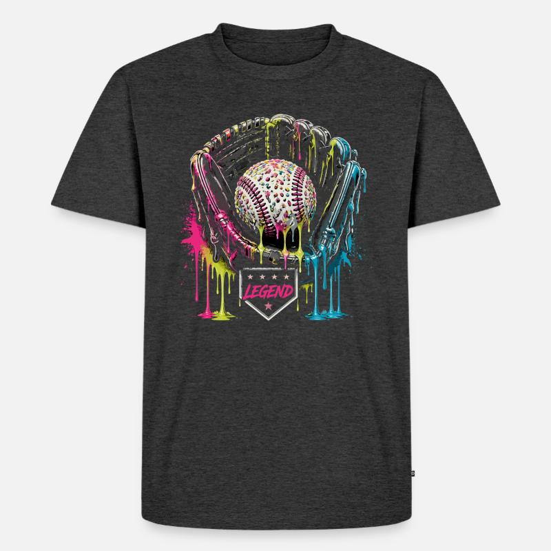 Baseball Handschuh Legend Bunt Grafik - Männer Premium Bio T-Shirt - Anthrazit meliert