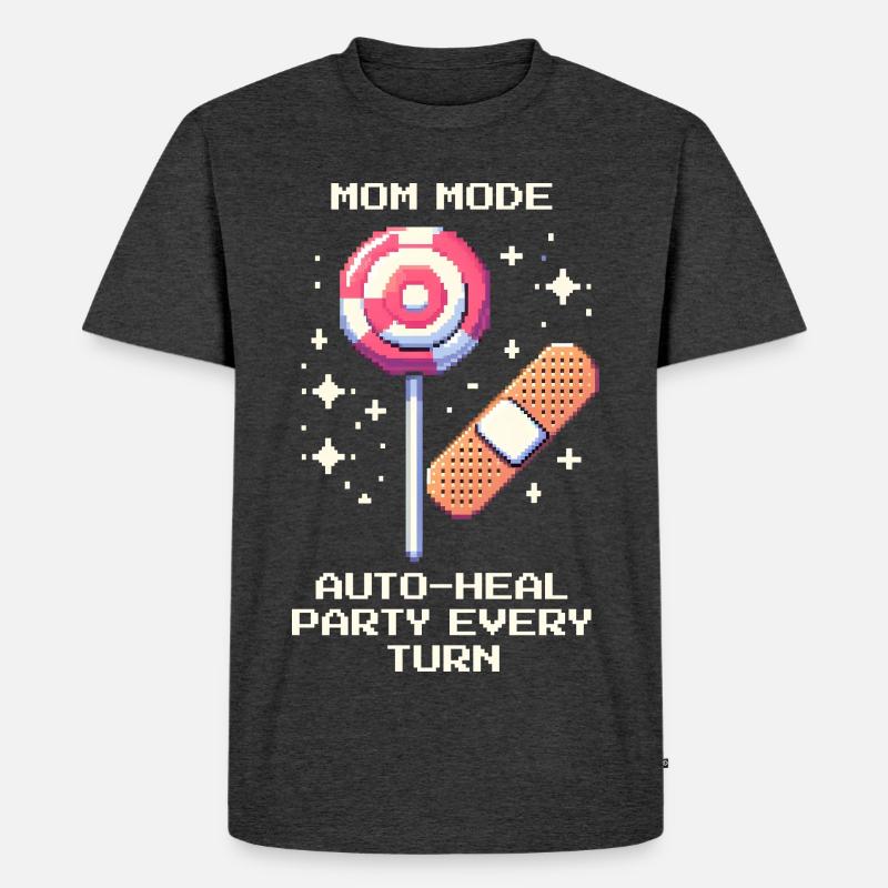 Mama-Modus: Auto-Heal jede Runde | Eltern - Männer Premium Bio T-Shirt - Anthrazit meliert