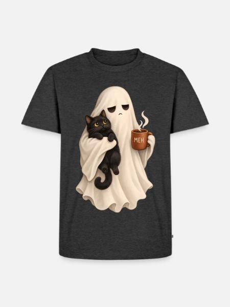 Meh Geist mit Katze - Männer Premium Bio T-Shirt - Anthrazit meliert