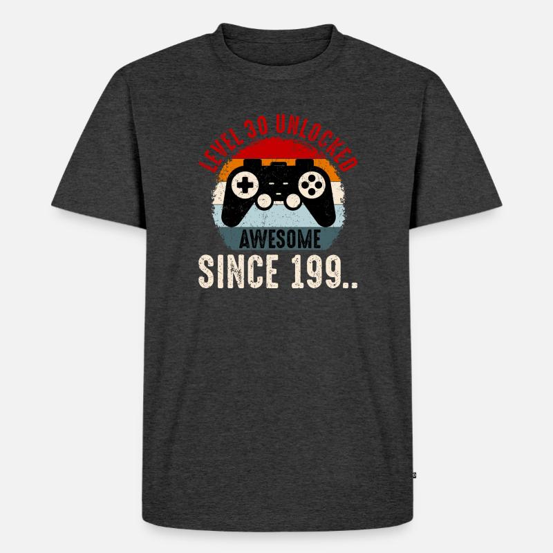 Level-30 Entsperrter Retro-Controller - Männer Premium Bio T-Shirt - Anthrazit meliert