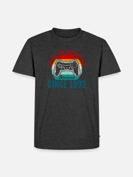 Level 30 Entsperrtes Retro-Controller-Tee - Männer Premium Bio T-Shirt - Anthrazit meliert