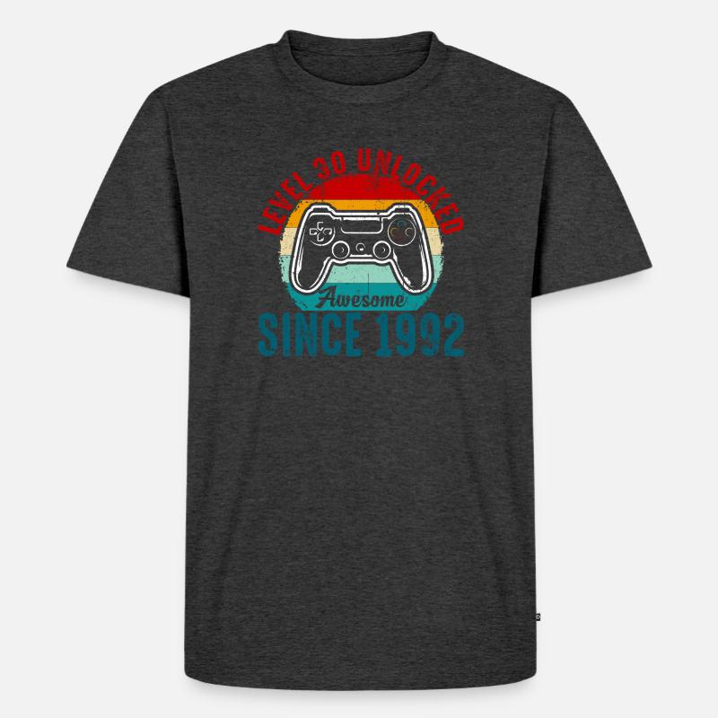 Level 30 Entsperrtes Retro-Controller-Tee - Männer Premium Bio T-Shirt - Anthrazit meliert