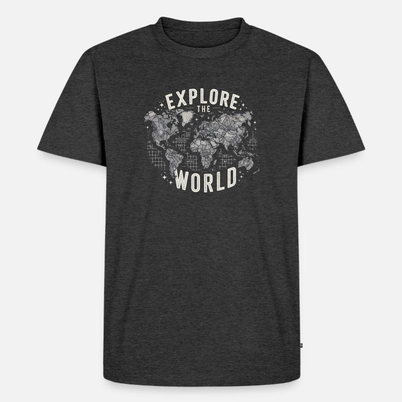 Explore the World - Männer Premium Bio T-Shirt - Anthrazit meliert