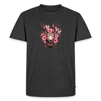 Chevreuil avec des fleurs Costumes Tête de cerf Tête de cerf - T-shirt Premium bio Homme - anthracite chiné - Devant - Nico (187cm)