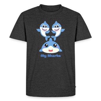 Adorable Shark Friends Cartoon Design - T-shirt Premium bio Homme - anthracite chiné - Devant - Nico (187cm)
