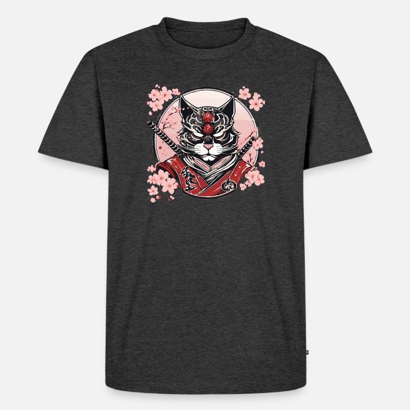 Dämonischer Kawaii Neko Samurai : Katzen-Samurai - Männer Premium Bio T-Shirt - Anthrazit meliert