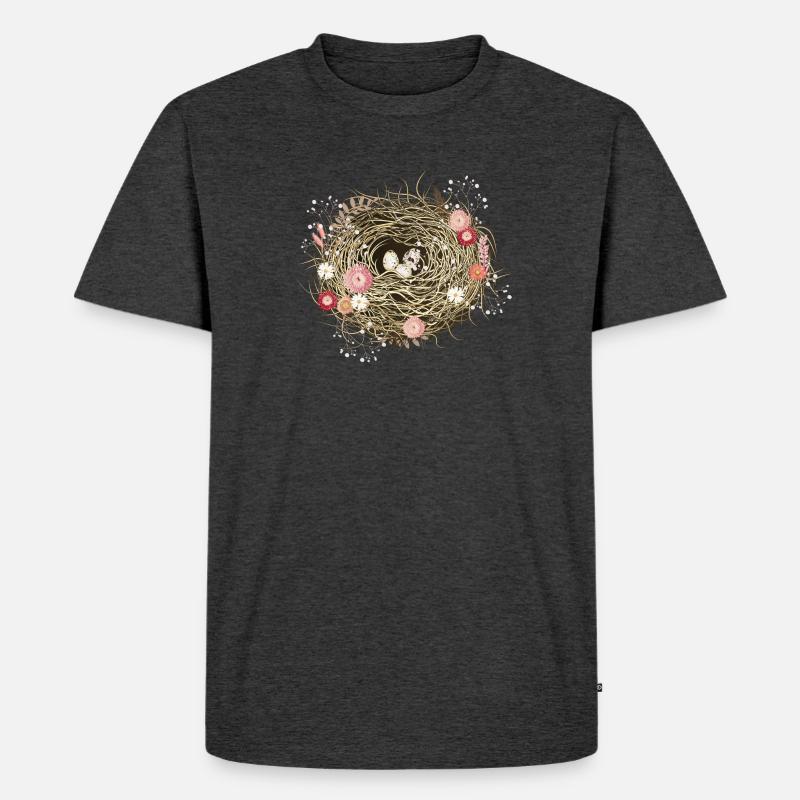 Vogelnest oder Osternest mit Trockenblumen - Männer Premium Bio T-Shirt - Anthrazit meliert