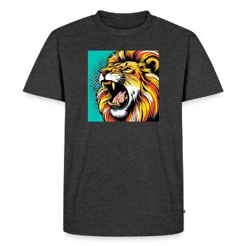 Lion Pop Art - Men's Premium Organic T-Shirt - heather anthracite - Front - Nico (187cm)