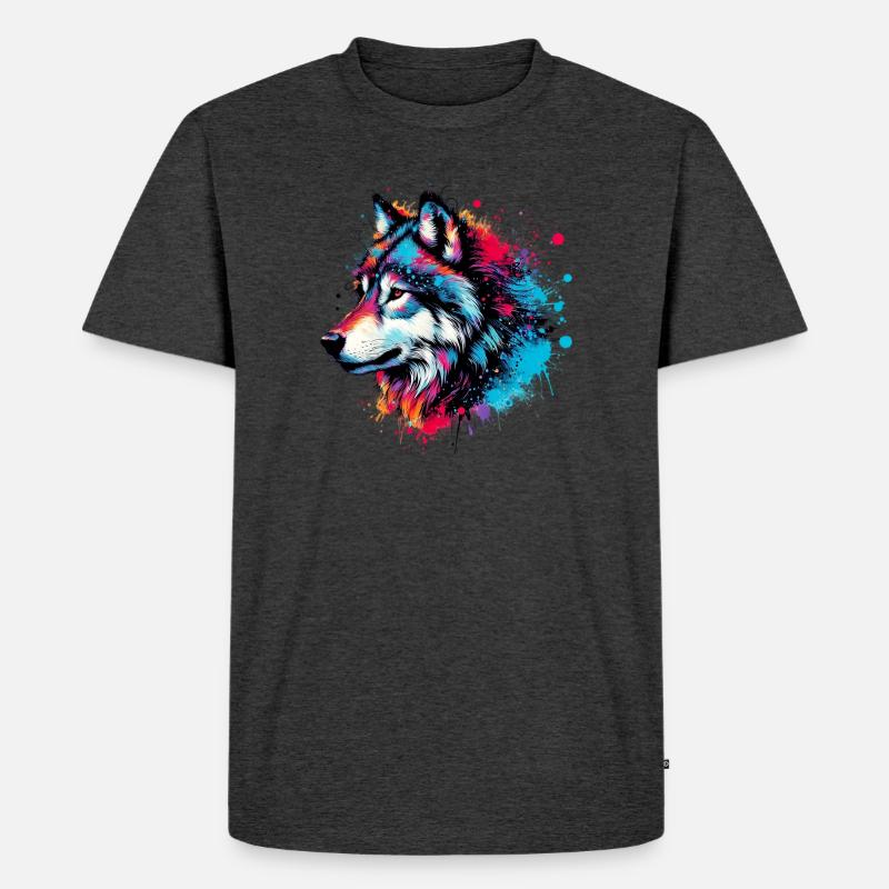 Wolf - Männer Premium Bio T-Shirt - Anthrazit meliert