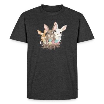 cute easter bunnies family with pastel easter eggs - Men's Premium Organic T-Shirt - heather anthracite - Front - Nico (187cm)