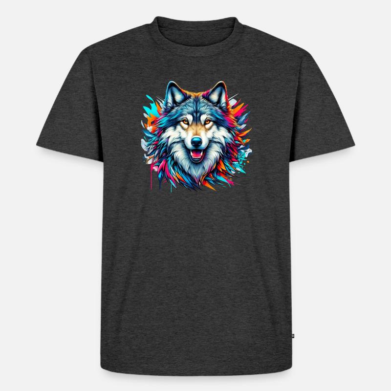 Wolf - Männer Premium Bio T-Shirt - Anthrazit meliert