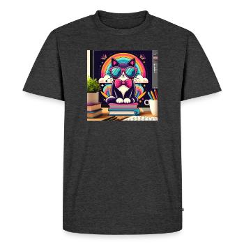 Chat studieux à lunettes - T-shirt Premium bio Homme - anthracite chiné - Devant - Nico (187cm)