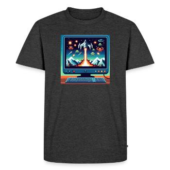 Jeu d’avion rétro - T-shirt Premium bio Homme - anthracite chiné - Devant - Nico (187cm)