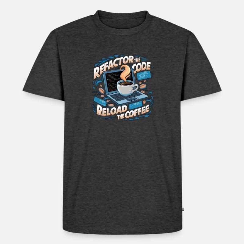 Programmers generate code from coffee - Men's Premium Organic T-Shirt - heather anthracite