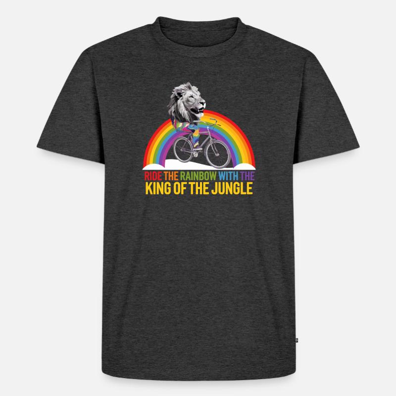 Löwe reitet Regenbogen mit Dschungeltext - Männer Premium Bio T-Shirt - Anthrazit meliert