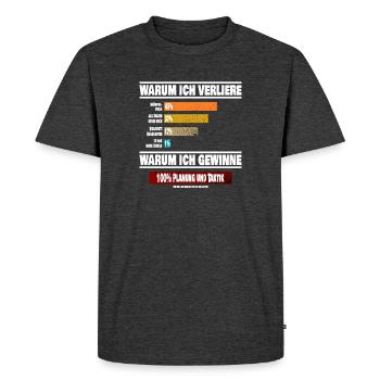 Brettspiel-Humor: Warum ich verliere & gewinne - Männer Premium Bio T-Shirt - Anthrazit meliert - Vorne - Nico (187cm)