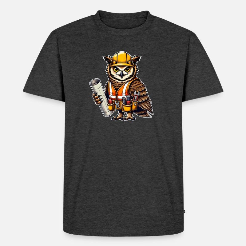 Bauarbeiter-Eule – Clever & Handwerklich! - Männer Premium Bio T-Shirt - Anthrazit meliert