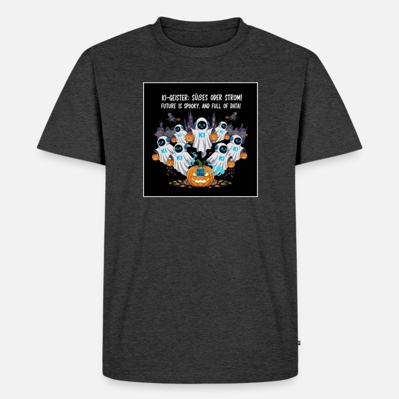 KI-Geister: Süßes oder Strom ! - Männer Premium Bio T-Shirt - Anthrazit meliert