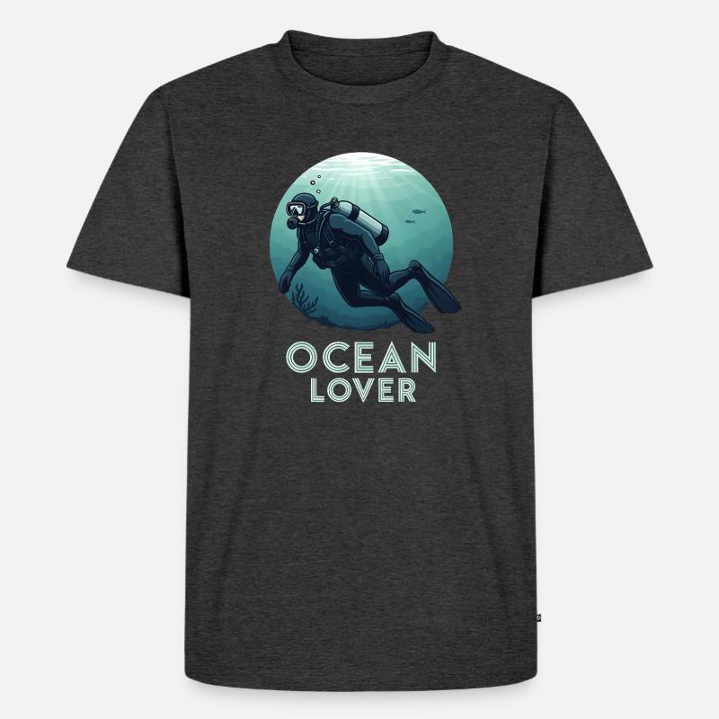 Plongeur amoureux de l’océan - T-shirt Premium bio Homme - anthracite chiné