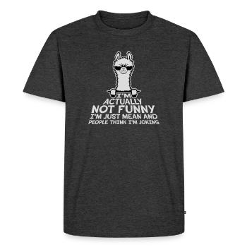 Lama Alpaca Not Funny Just Mean People Think Joke - Men's Premium Organic T-Shirt - heather anthracite - Front - Nico (187cm)
