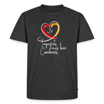 T-shirt couple humour imparfaits bien coordonnés. - T-shirt Premium bio Homme - anthracite chiné - Devant - Nico (187cm)