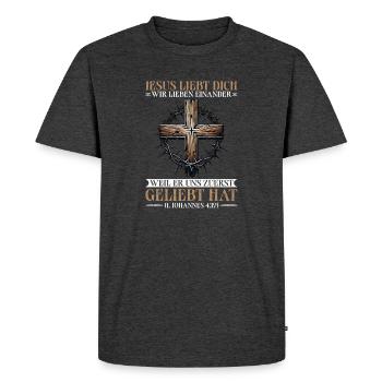 Jesus Loves You Christian Quote Bible Study - Men's Premium Organic T-Shirt - heather anthracite - Front - Nico (187cm)