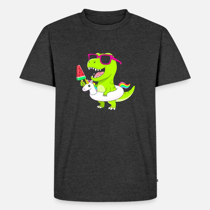 Neon-Dino mit Eis und Einhorn - Männer Premium Bio T-Shirt - Anthrazit meliert