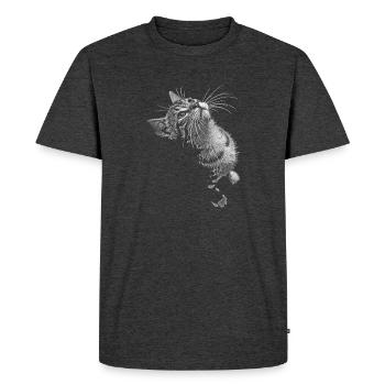 Regard de chat ronronnant en niveaux de gris - T-shirt Premium bio Homme - anthracite chiné - Devant - Nico (187cm)