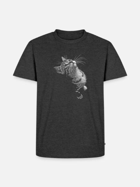 Graustufen Katzenschnurrer Blick - Männer Premium Bio T-Shirt - Anthrazit meliert
