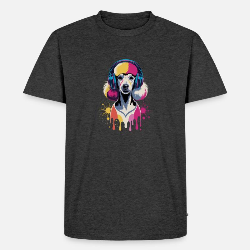 Pudel mit Kopfhörer - Männer Premium Bio T-Shirt - Anthrazit meliert