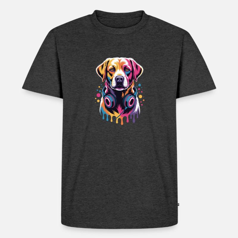 Labrador mit Kopfhörern - Männer Premium Bio T-Shirt - Anthrazit meliert