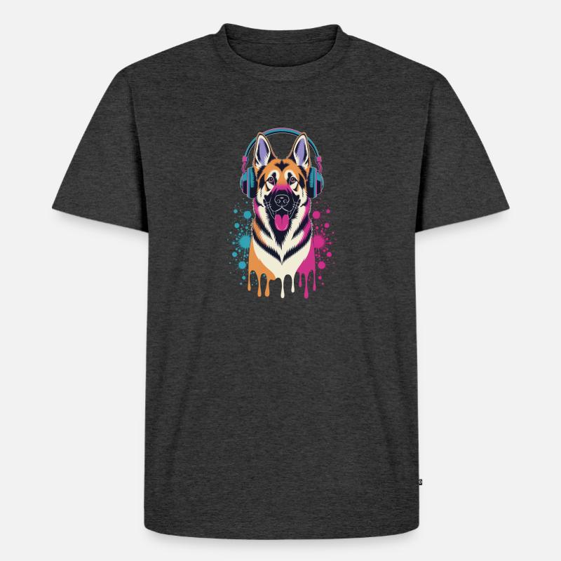 Deutscher Schäferhund mit Kopfhörer - Männer Premium Bio T-Shirt - Anthrazit meliert