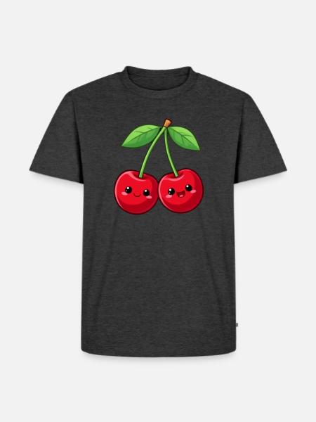 Lustige Kawaii Kirschen Geschenk - Männer Premium Bio T-Shirt - Anthrazit meliert