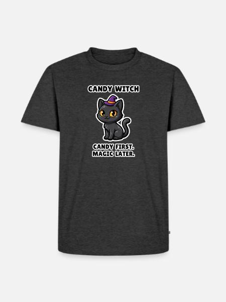 Candy Witch – lustige Halloween-Hexen-Gruppenkatze - Männer Premium Bio T-Shirt - Anthrazit meliert