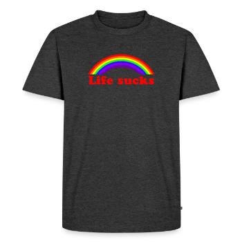 Life Sucks Rainbow - Citation sarcastique et drôle - T-shirt Premium bio Homme - anthracite chiné - Devant - Nico (187cm)