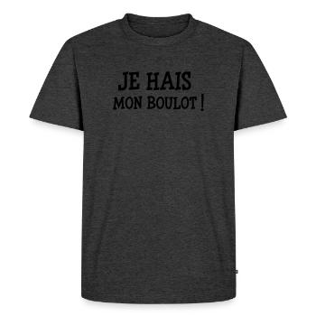 Je HAIS mon boulot ! - T-shirt Premium bio Homme - anthracite chiné - Devant - Nico (187cm)
