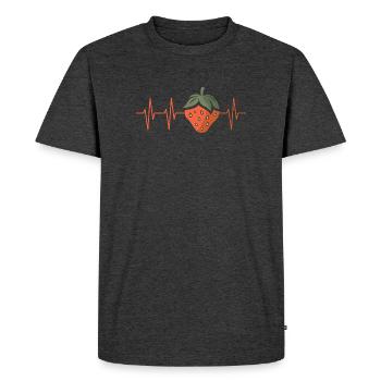 Fraise avec battement de cœur dans le style bande dessinée - T-shirt Premium bio Homme - anthracite chiné - Devant - Nico (187cm)
