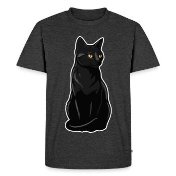 Chat Noir Assis Yeux Jaunes Portrait Élégant - T-shirt Premium bio Homme - anthracite chiné - Devant - Nico (187cm)