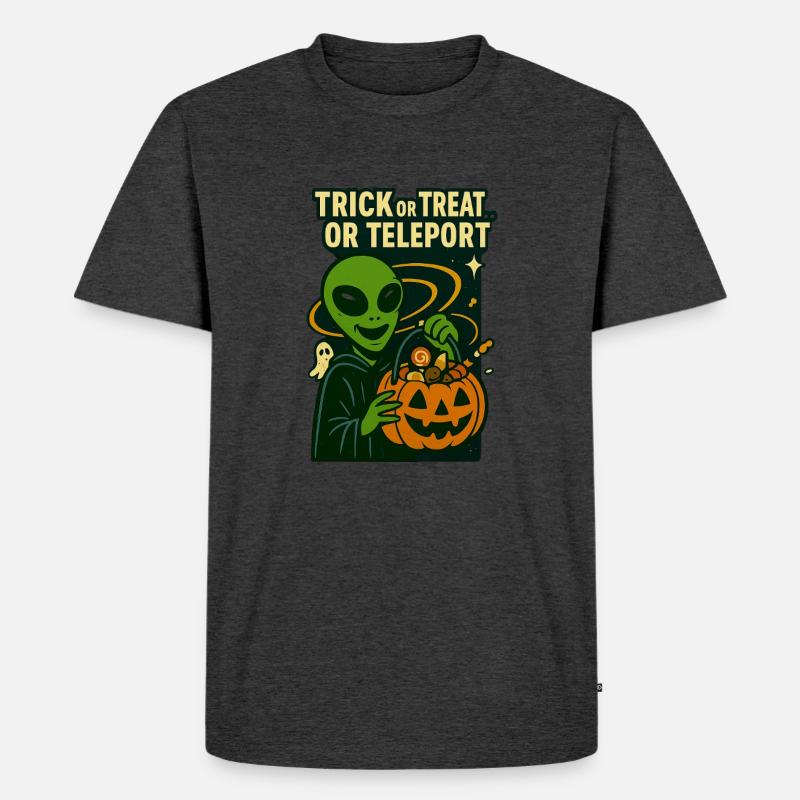 Alien Halloween T-Shirt – Süßes oder Saures... oder... - Männer Premium Bio T-Shirt - Anthrazit meliert