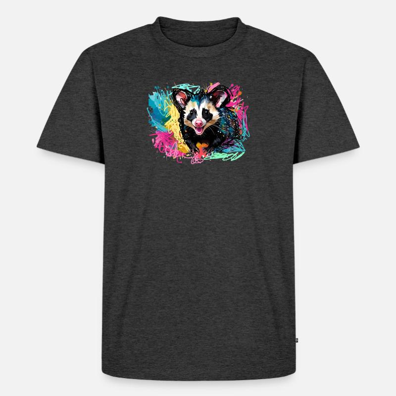 Opossum, ilustration,Beutelratte, bunt, Graffiti - Männer Premium Bio T-Shirt - Anthrazit meliert