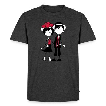 Doux couple de la Forêt-Noire - Bollenhut & Tracht - T-shirt Premium bio Homme - anthracite chiné - Devant - Nico (187cm)