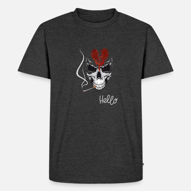 Skull mit Zigarette - Männer Premium Bio T-Shirt - Anthrazit meliert